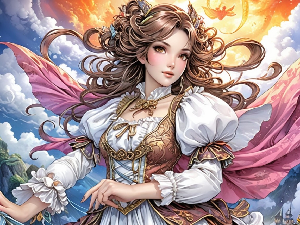 Fantasy Character with Brown Hair and Pink Wings