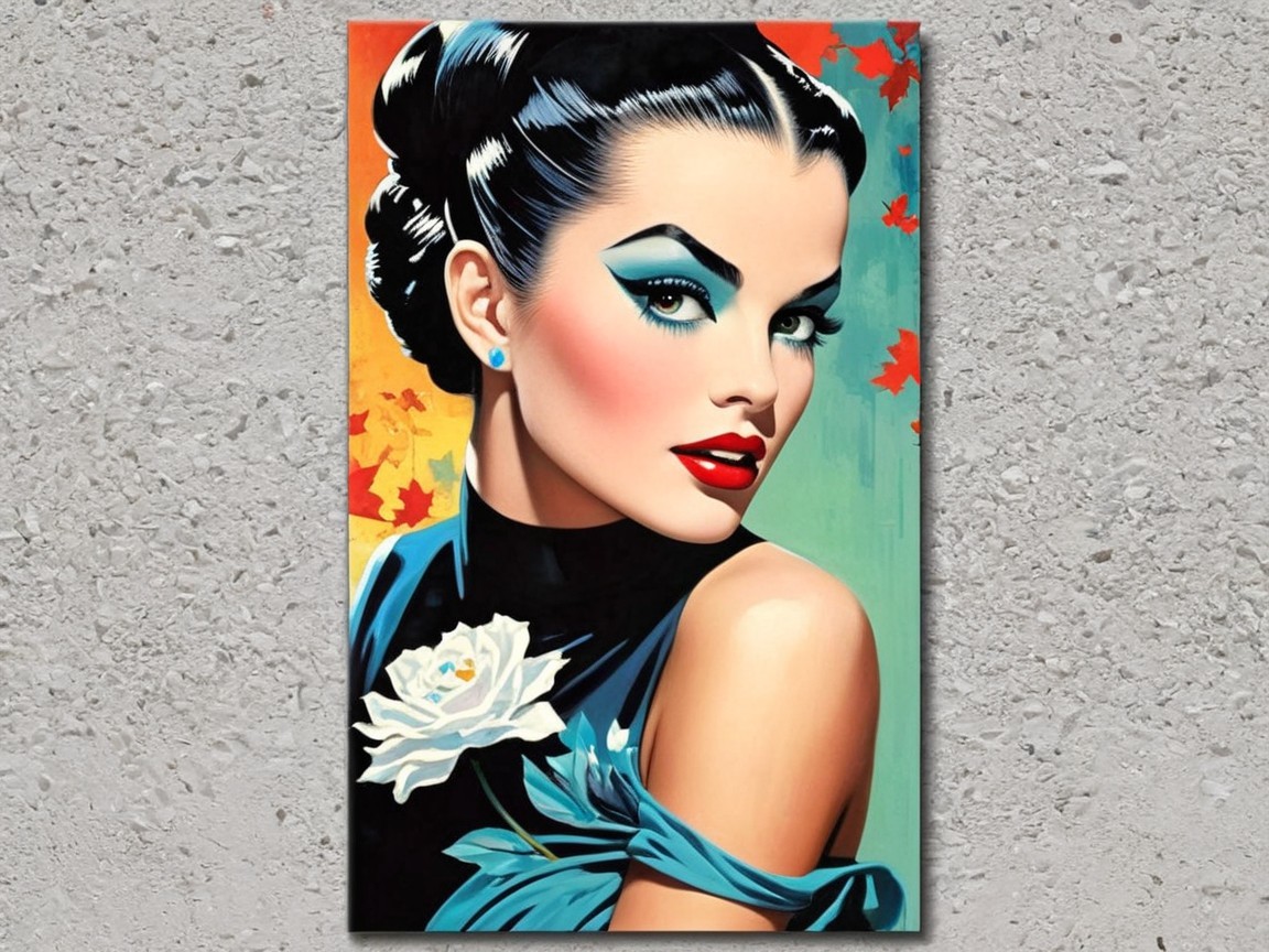 Glamorous woman with striking features and vibrant background