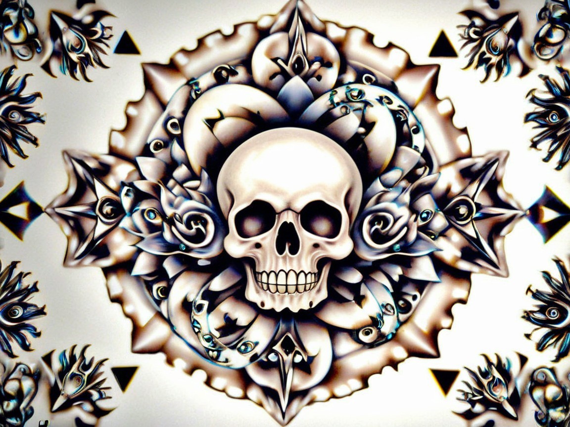 Intricate Skull Design with Floral and Geometric Elements