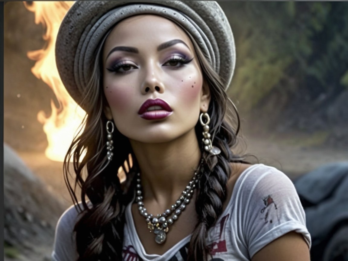 Portrait of a Young Woman in Dramatic Outdoor Setting