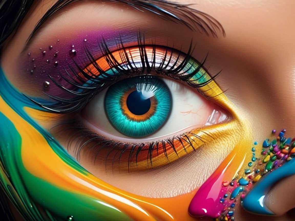 Close-Up of a Colorful Eye with Artistic Elements
