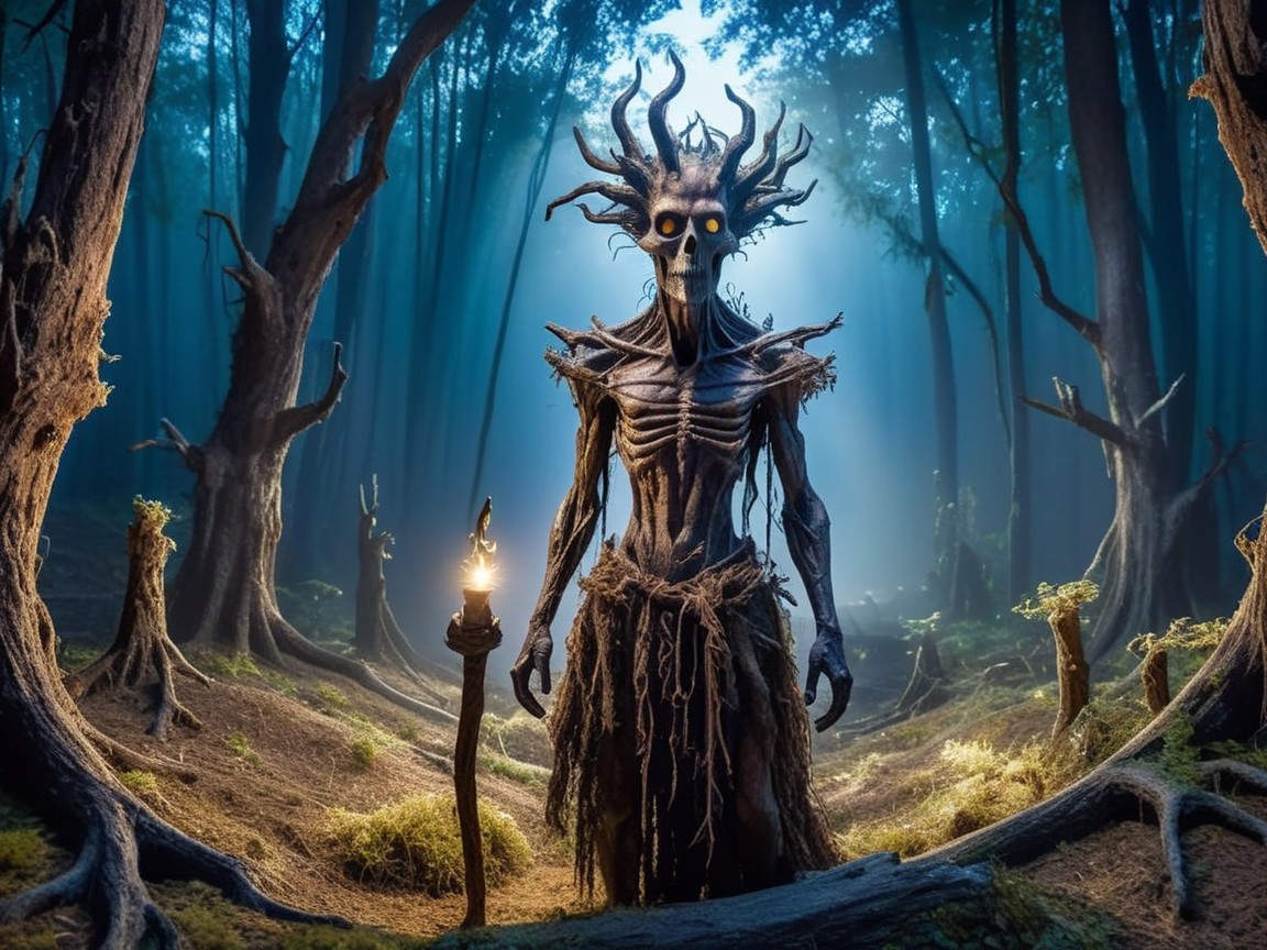 Haunting Figure in a Mysterious Forest Setting