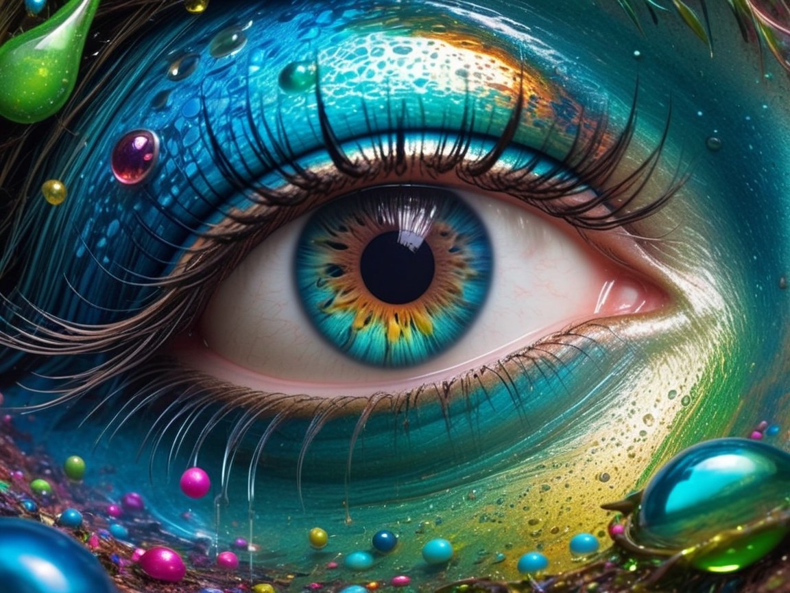 Close-Up of a Colorful Eye with Artistic Swirls
