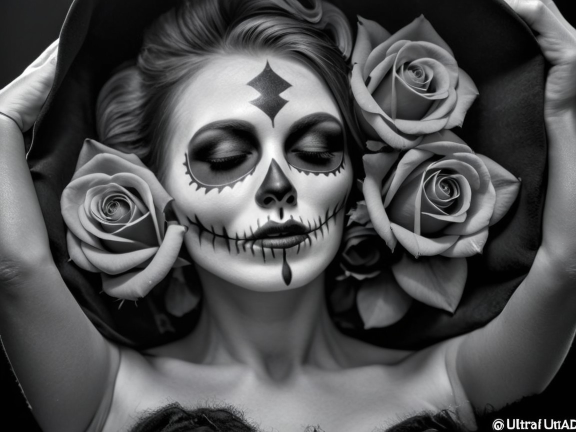 Black and White Day of the Dead Skull Makeup Portrait