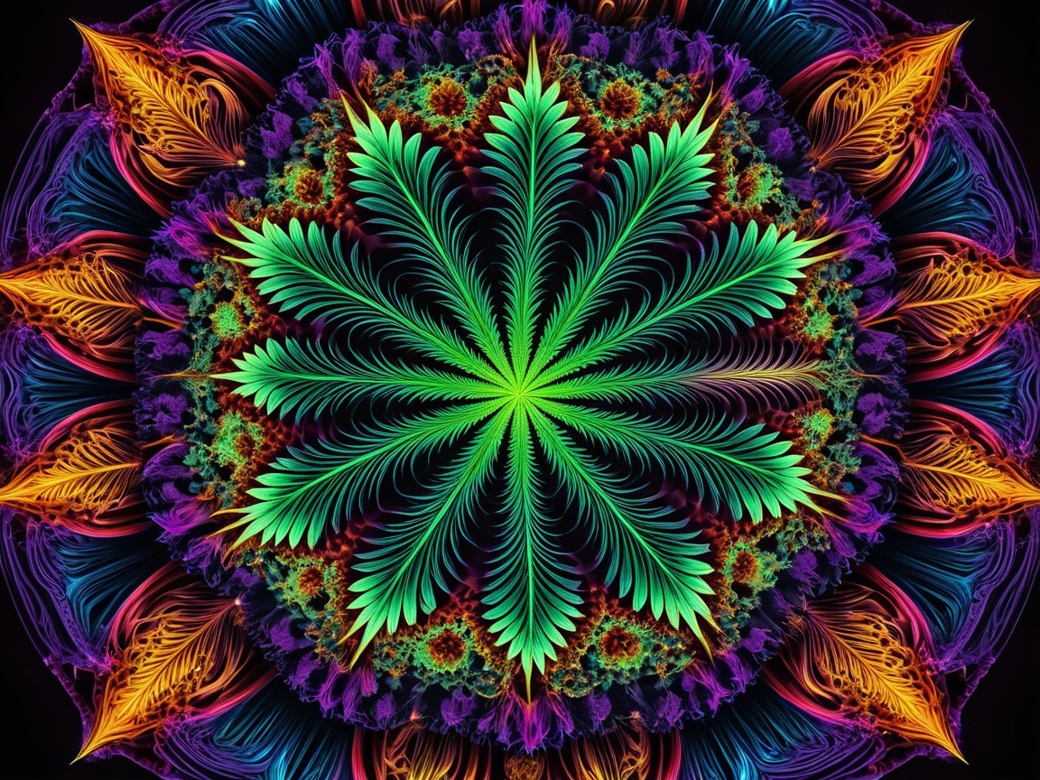 Vibrant Mandala with Green Leaves and Colorful Patterns