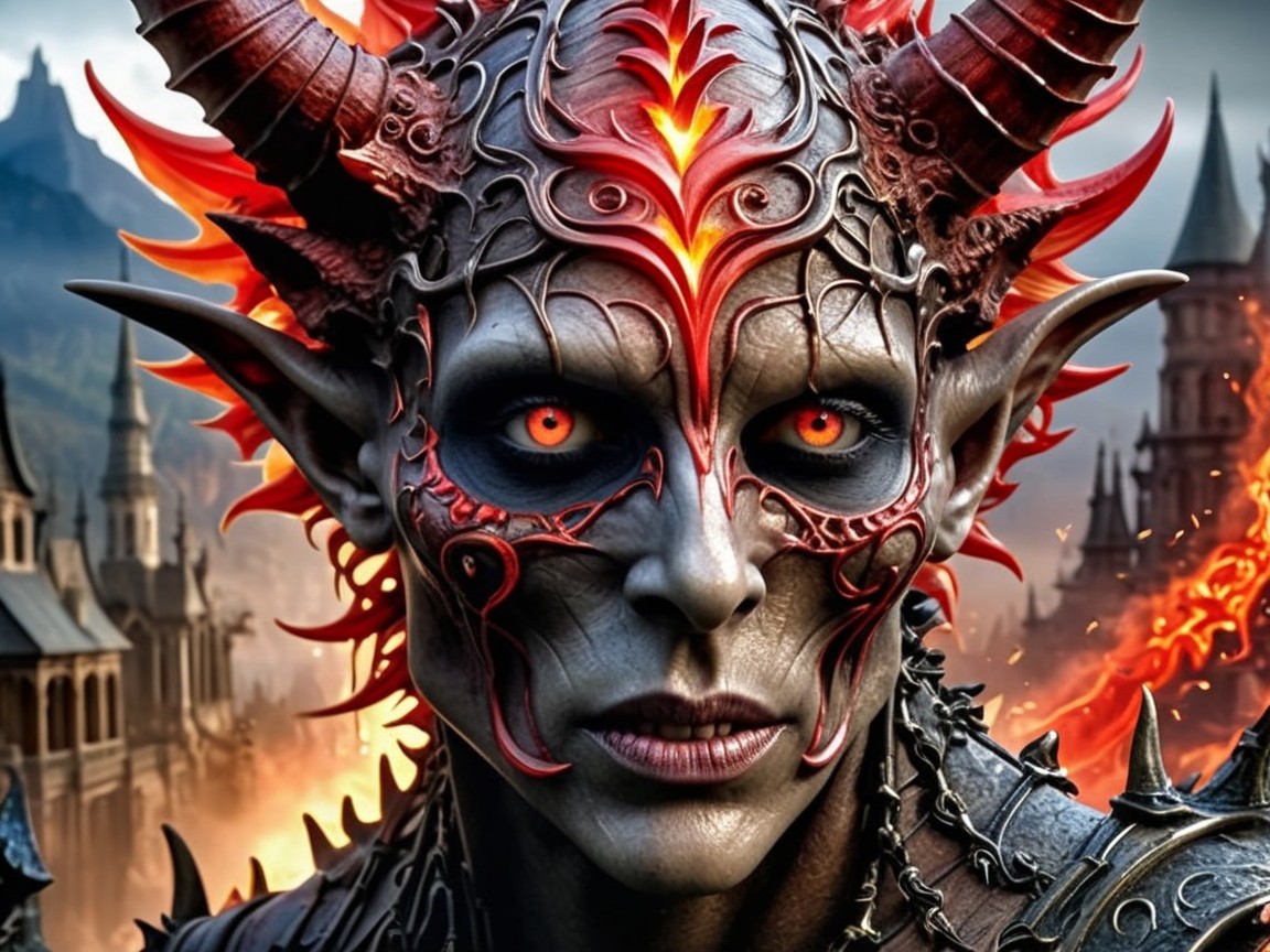 Fierce Otherworldly Figure in Dramatic Fantasy Setting