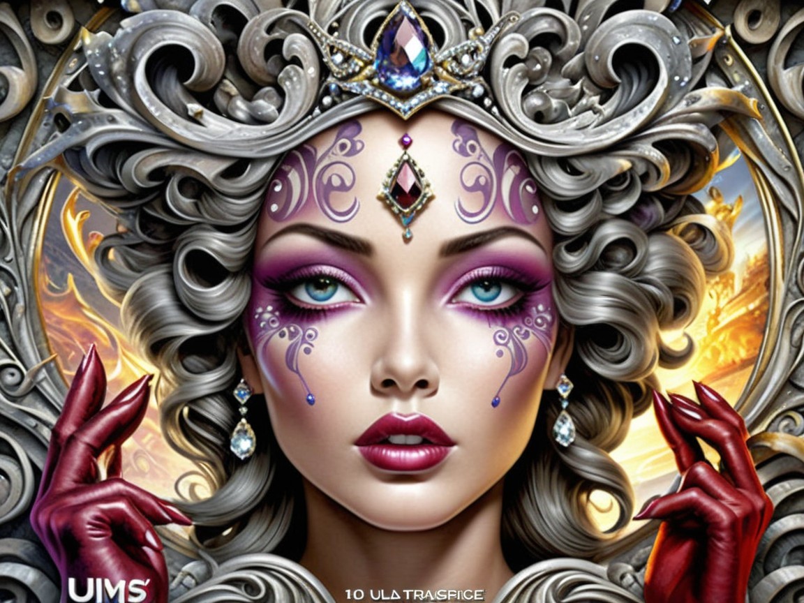 Striking Female Figure with Silver Hair and Regal Attire