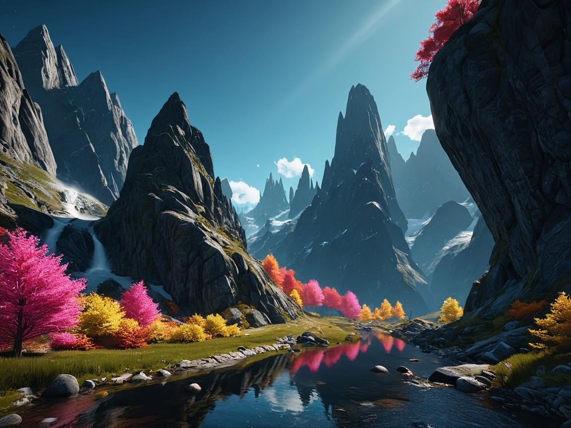 Majestic Mountains and Serene River in Autumn Landscape