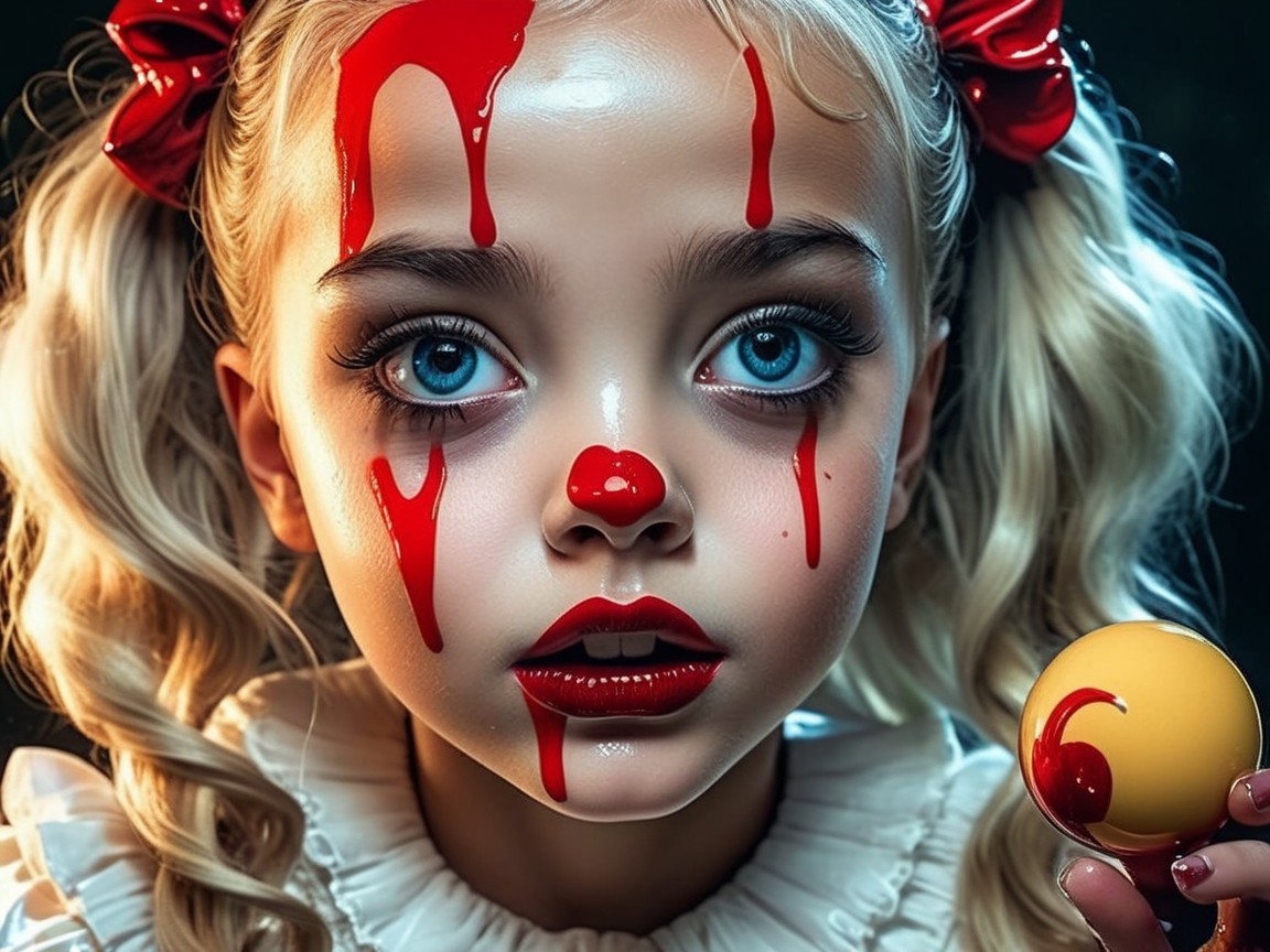 Young girl with blue eyes and platinum curls in dress