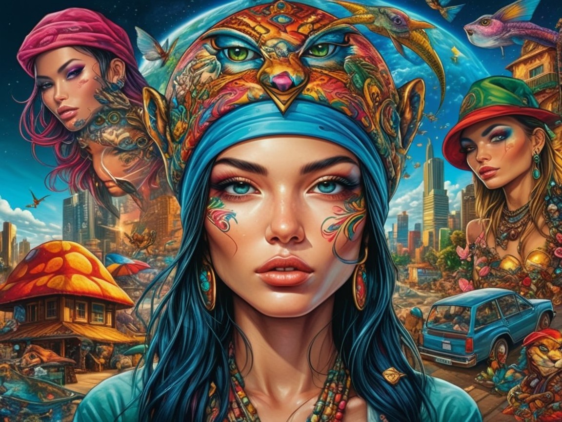 Vibrant Portrait of a Woman with Fantastical Elements