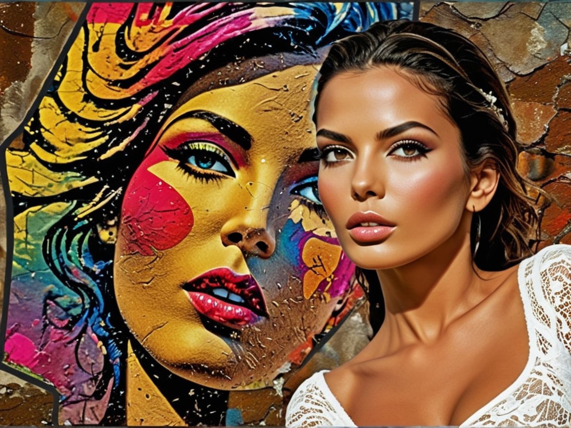 Vibrant Mural of a Woman Against a Stone Wall