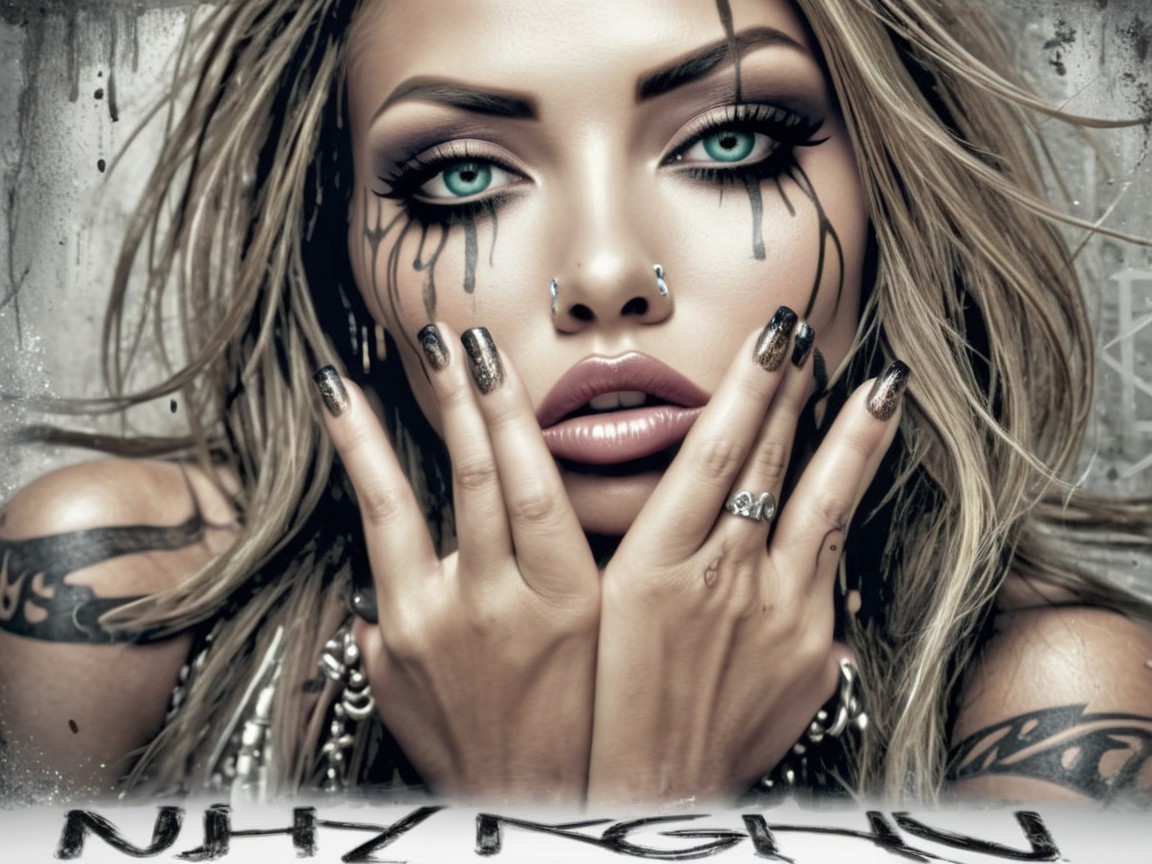 Striking Woman with Teal Eyes and Dramatic Makeup