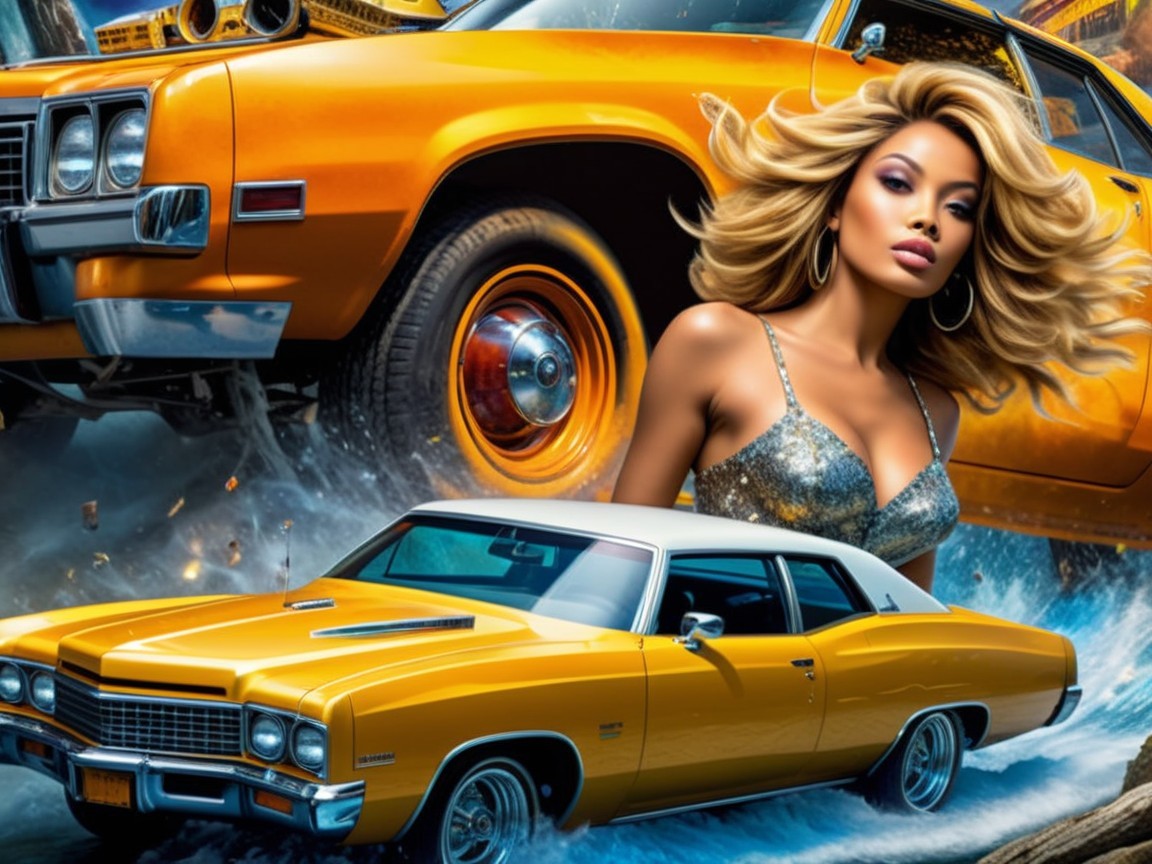 Vibrant Collage of Classic Yellow Cars and Glamour