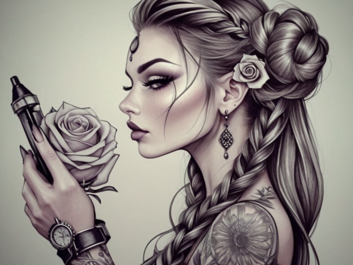 Striking Woman with Braids and Floral Hair Motif