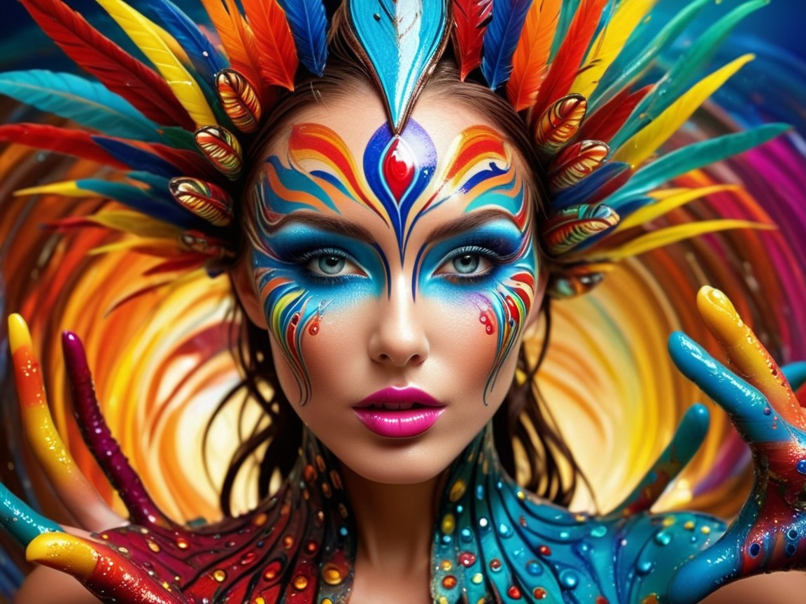 Vibrant Portrait of Woman with Colorful Body Paint