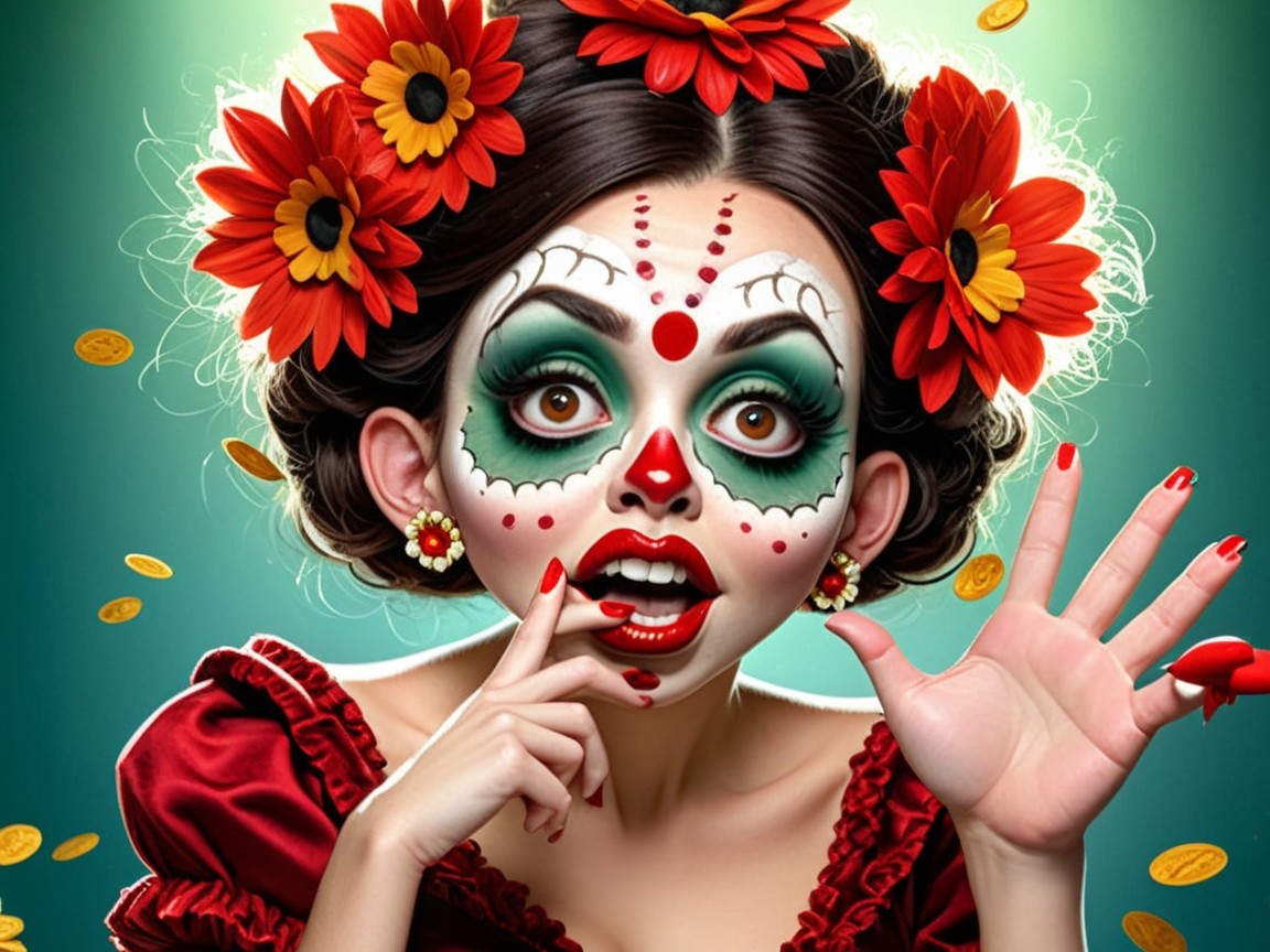 Vibrant Portrait of Woman in Día de los Muertos Makeup