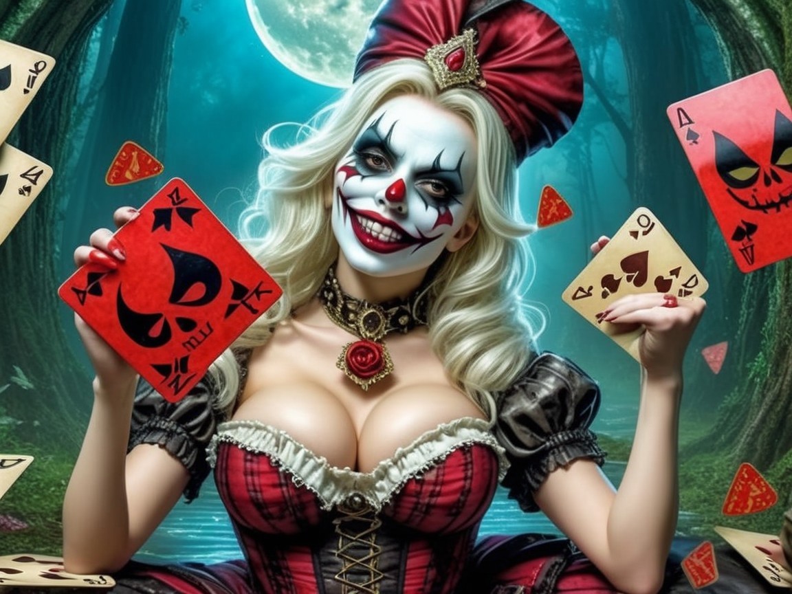 Gothic Figure in Mystical Forest with Spooky Cards