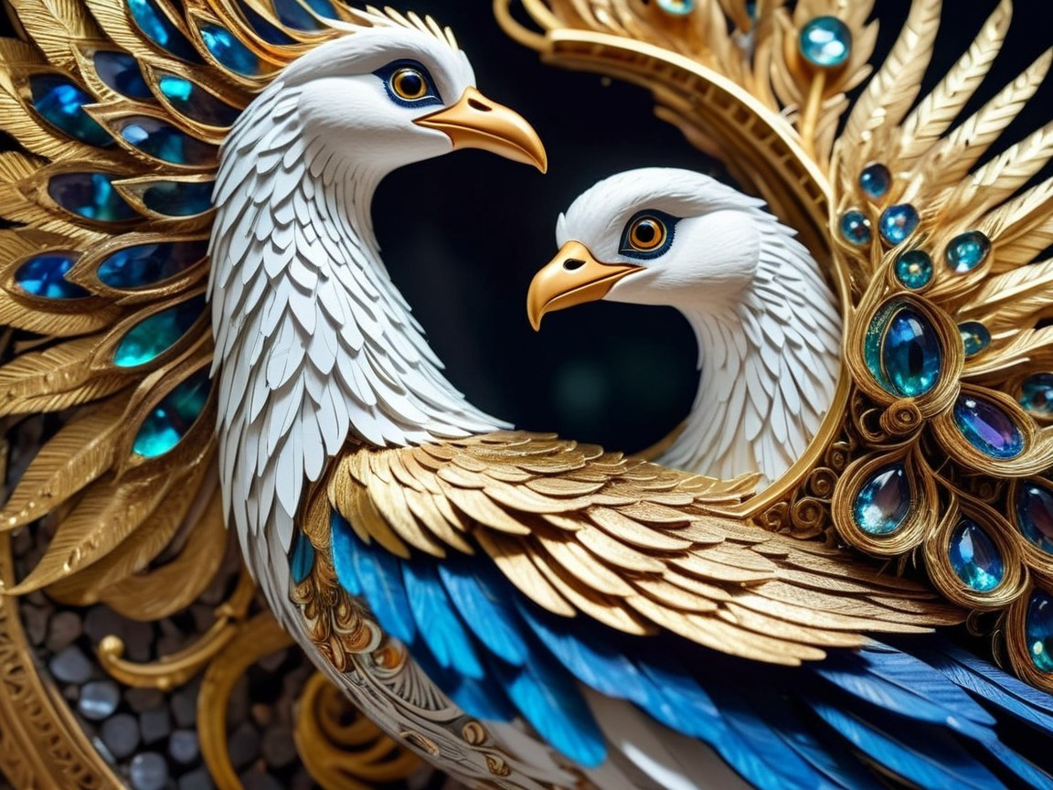 Intricately Designed Peacocks with Vibrant Plumage