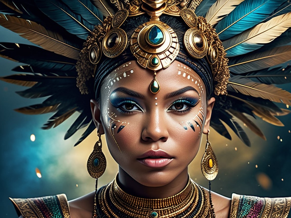 Portrait of a woman in colorful tribal regalia