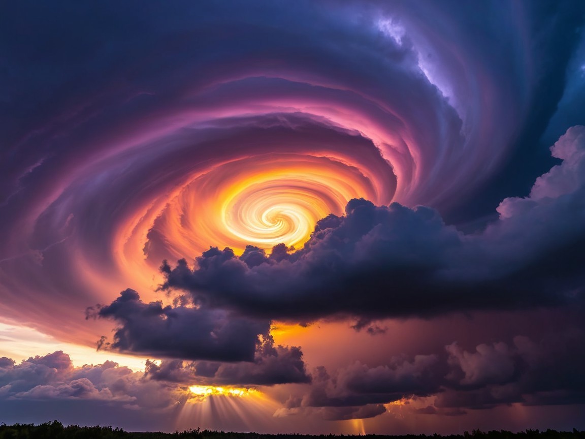 Vibrant Spiral of Clouds at Sunset Sky Display