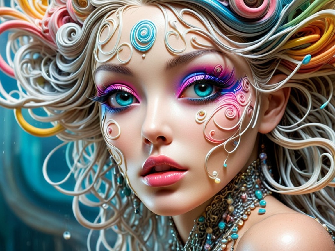 Digital Portrait of a Young Woman with Colorful Hair