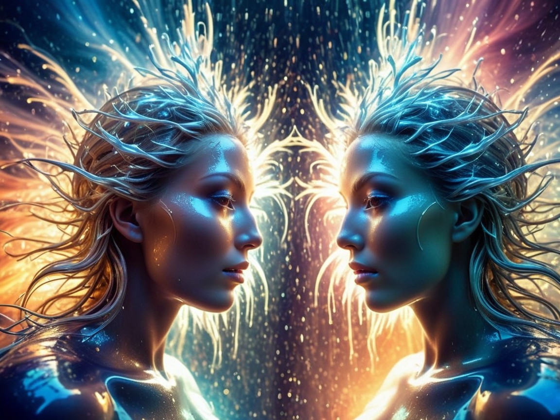 Ethereal Figures with Luminous Features in Vibrant Colors