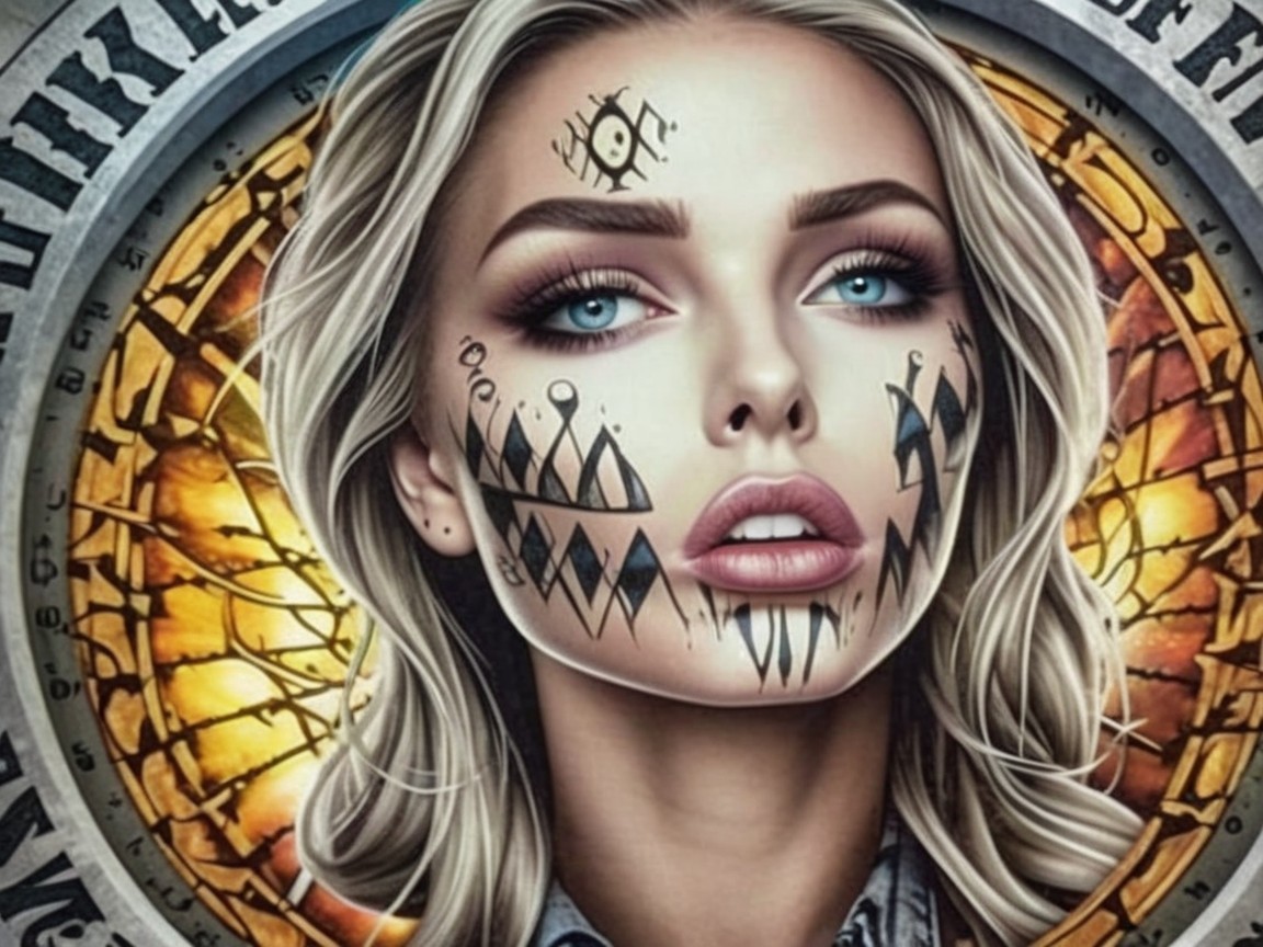 Portrait of a Woman with Bold Makeup and Designs