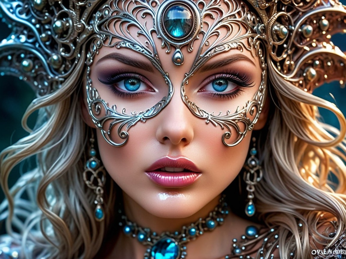 Ornate Mask with Silver Filigree and Turquoise Stones