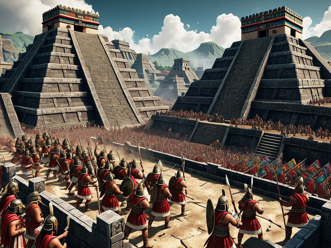 Ancient City with Pyramids and Armored Warriors