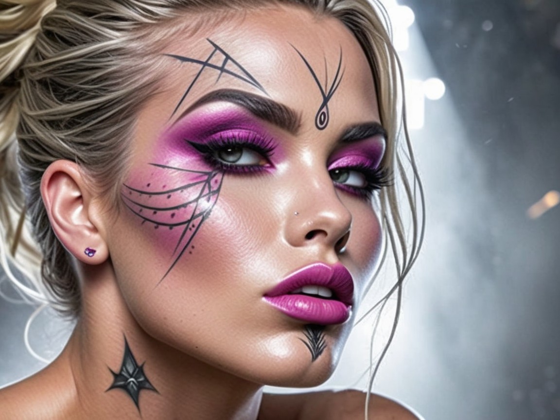 Bold Makeup and Artistic Designs on Striking Beauty