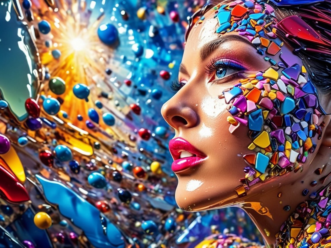 Surreal Portrait of a Woman with Colorful Shards