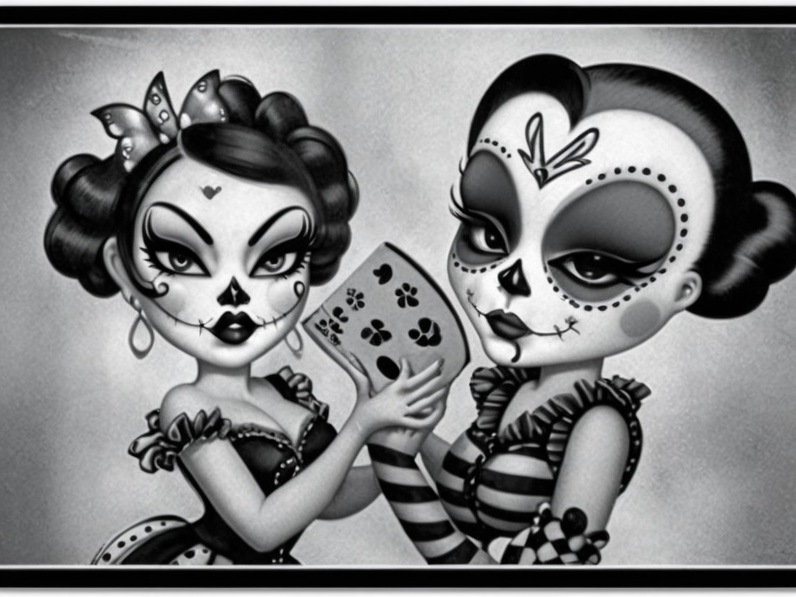 Stylized Characters with Sugar Skull Makeup for Día de los Muertos
