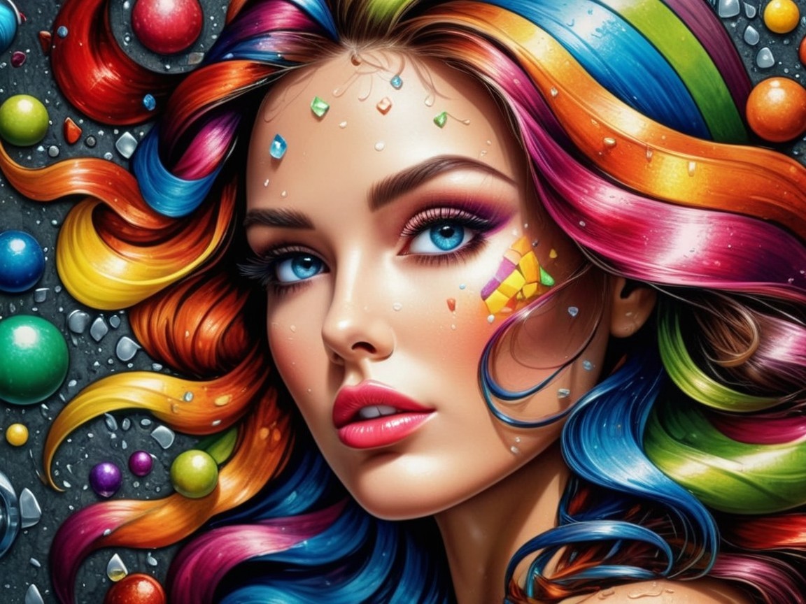 Vibrant Portrait of a Woman with Rainbow Hair