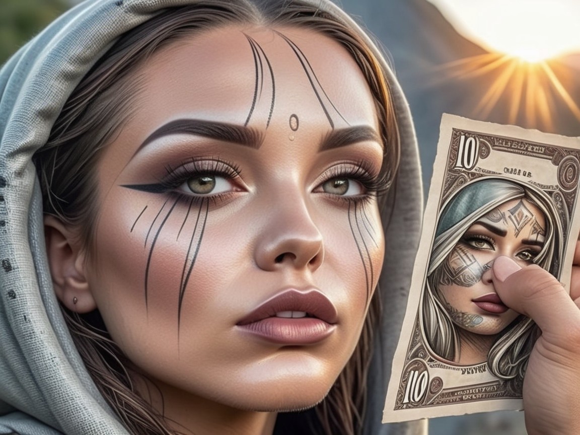 Close-Up Portrait of Woman with Geometric Makeup