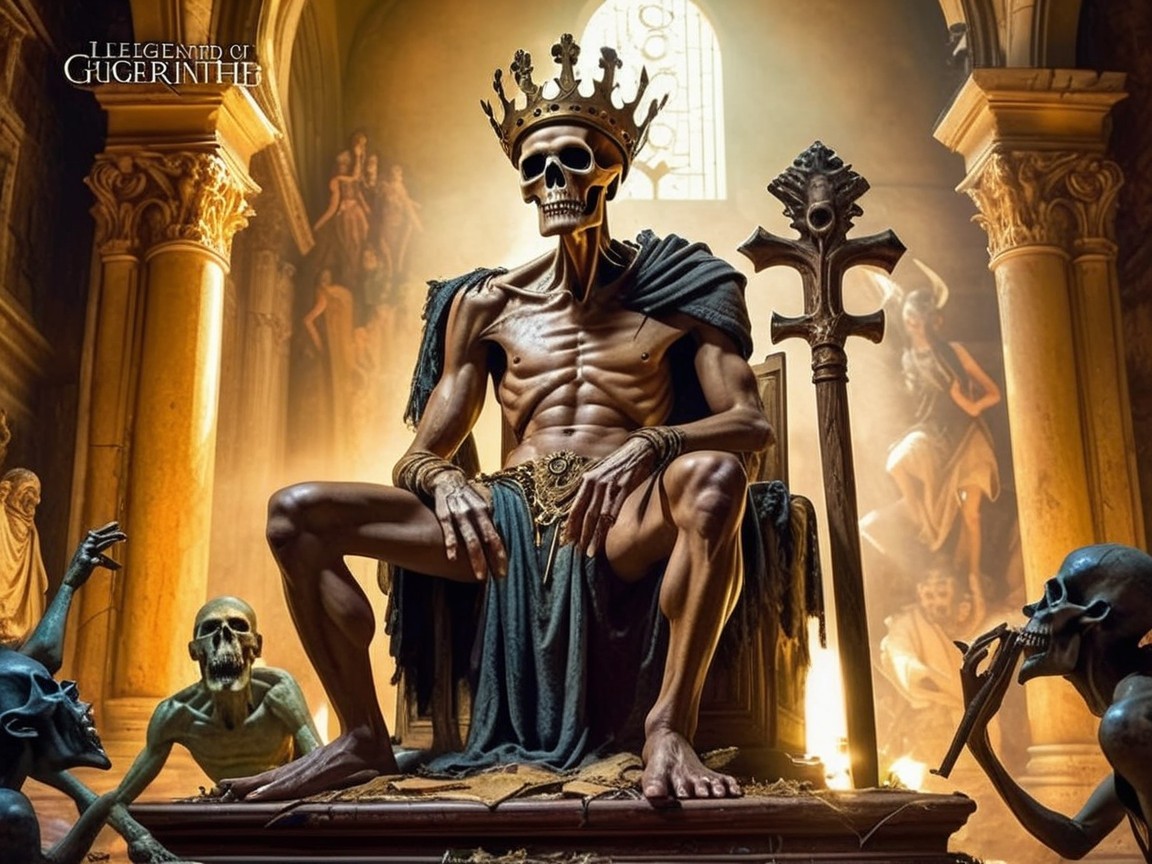 Skeletal King on Throne in Macabre Fantasy Setting