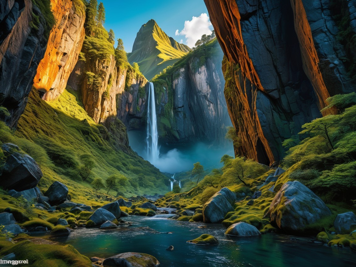 Majestic Waterfall in a Serene Landscape Setting