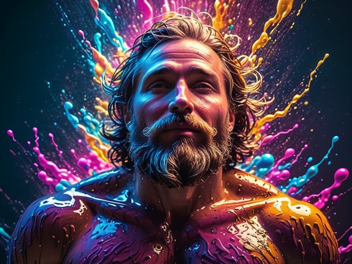 Muscular Man with Colorful Paint Halo Effect