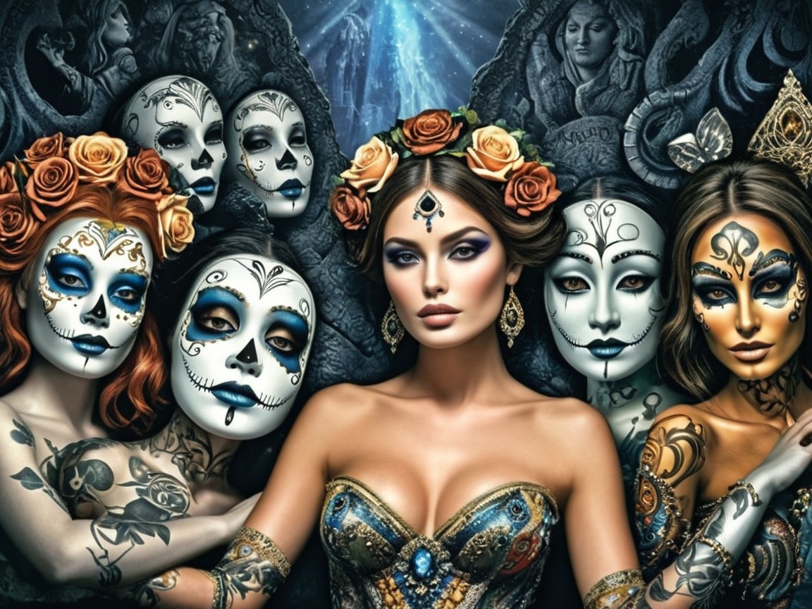Ornate Dress and Day of the Dead Face Paint Scene