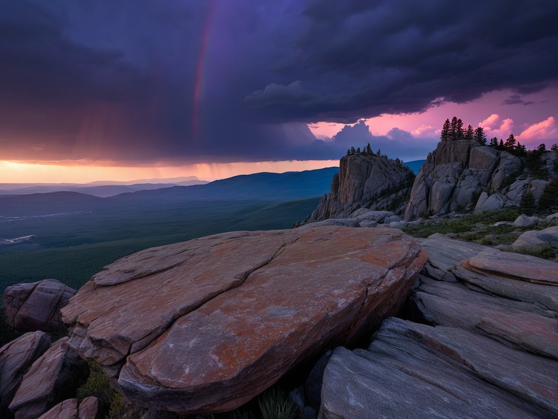 Rugged Mountains and Dramatic Sky at Sunset