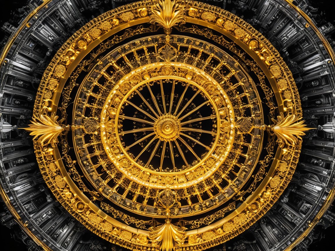 Intricate Circular Ceiling Design in Gold and Black