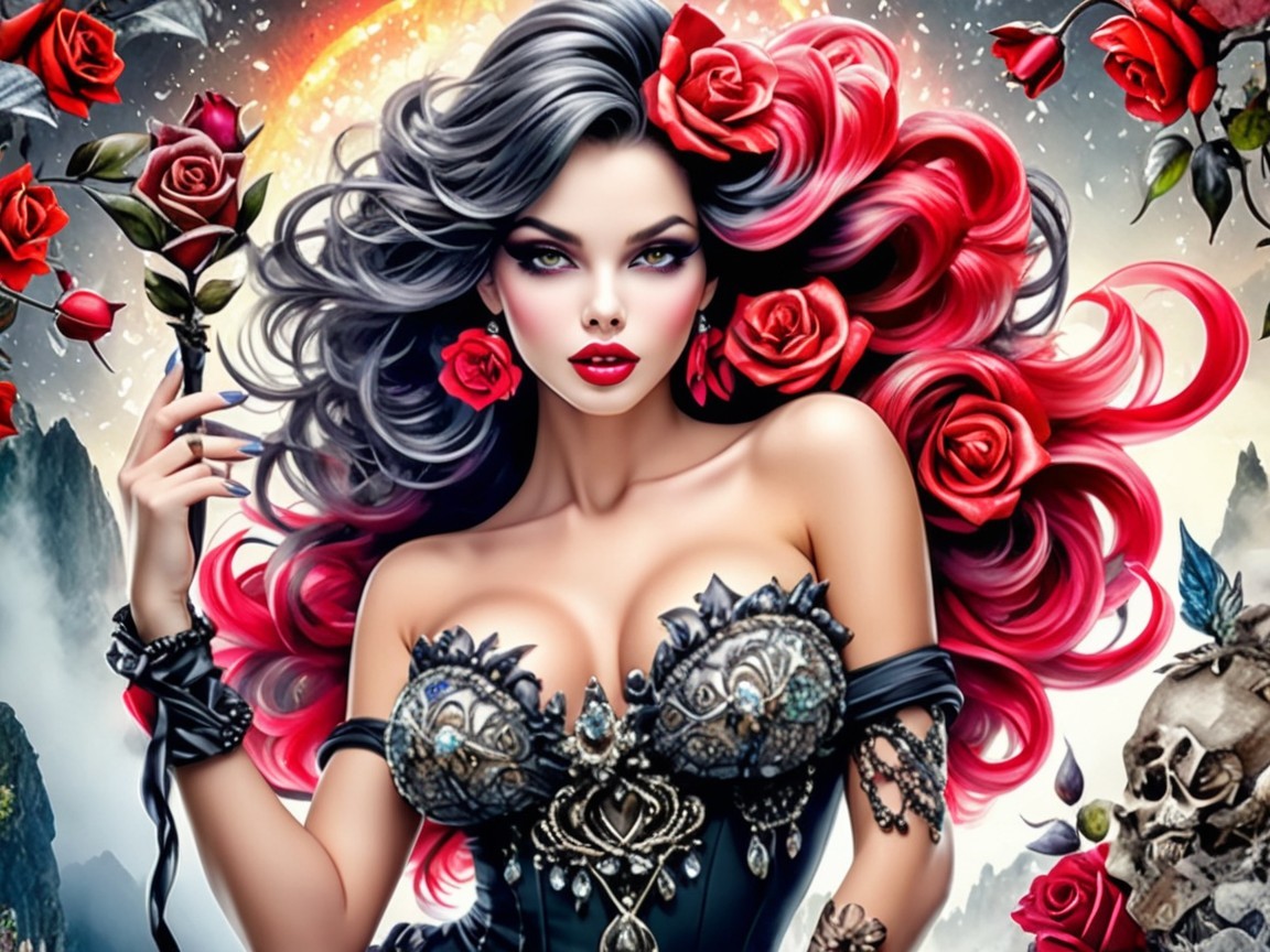 Gothic Woman in Corset with Moonlit Backdrop