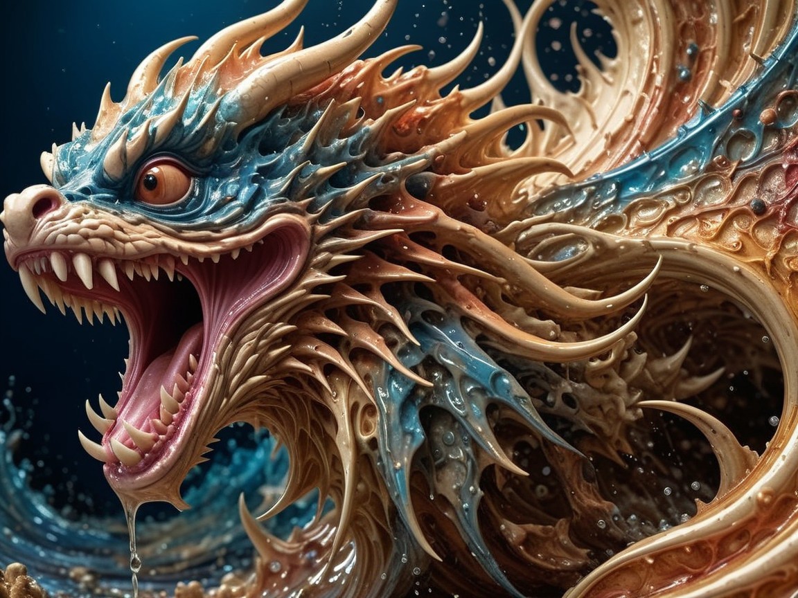 Intricately Designed Dragon Emerging from Vibrant Waves