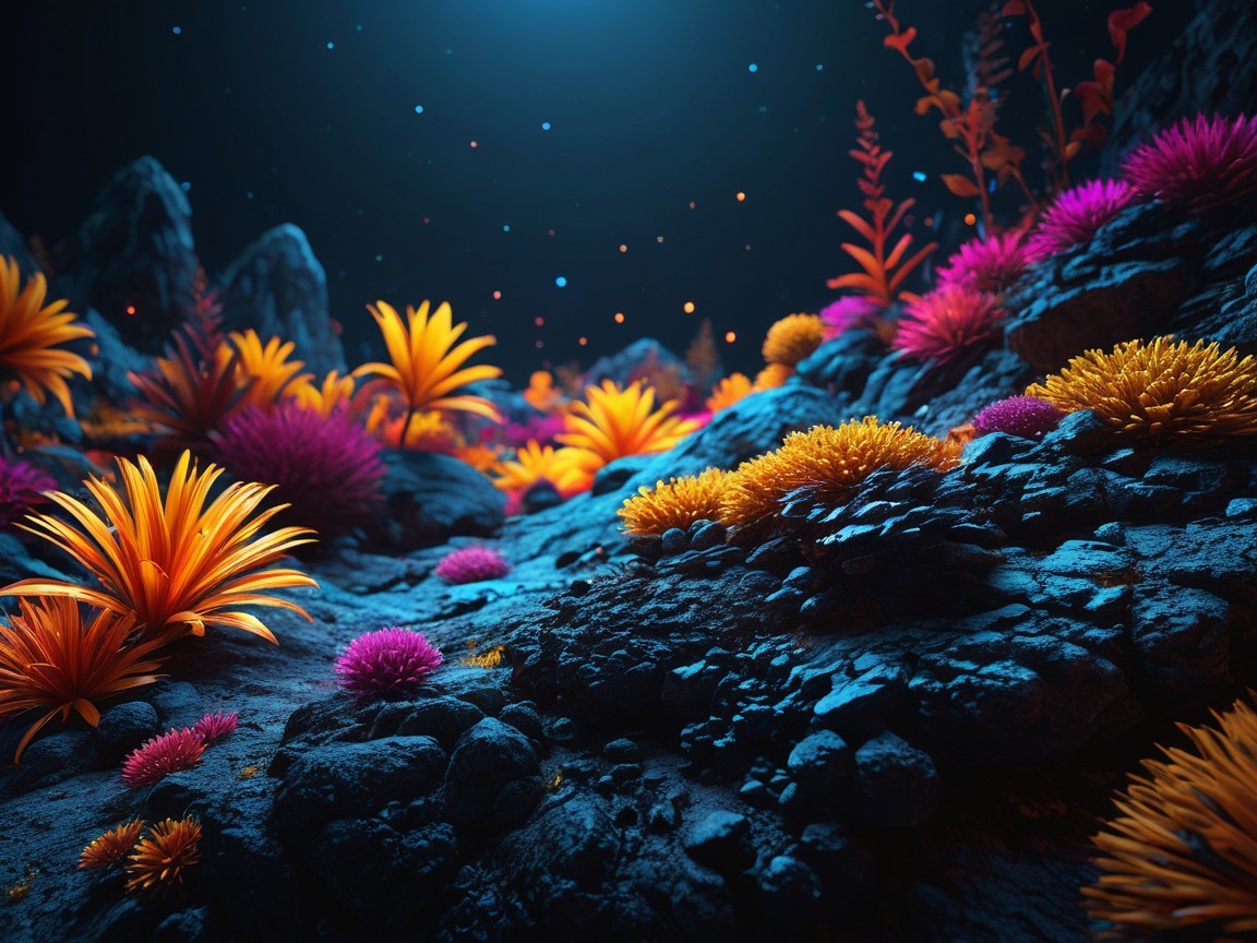 Vibrant Otherworldly Landscape with Colorful Flora