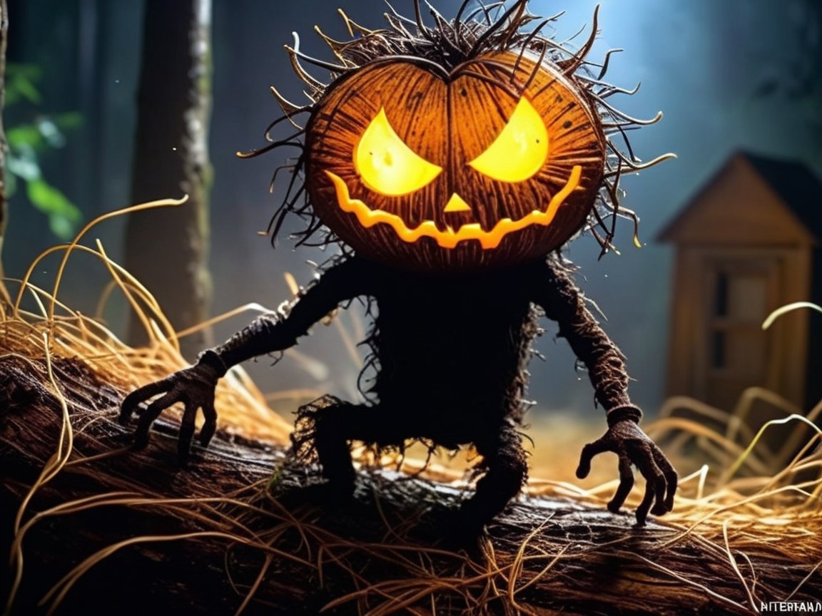Whimsical Jack-o'-lantern Creature in Enchanted Forest