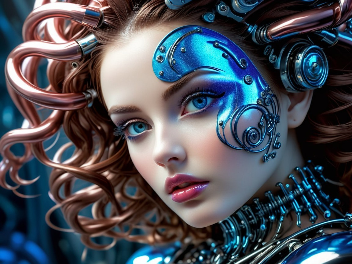 Futuristic Cybernetic Woman with Blue Metallic Accents
