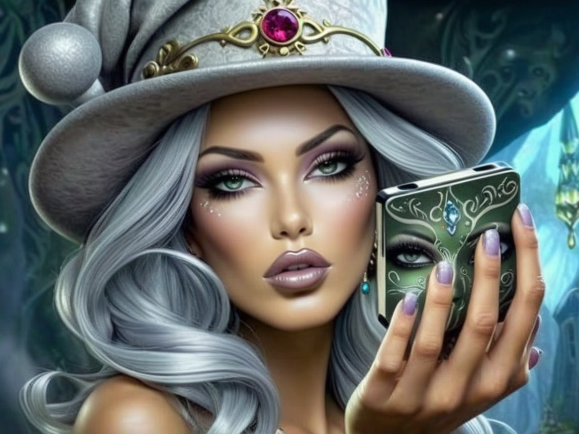 Elegant Woman with Silver Hair and Jewel Hat