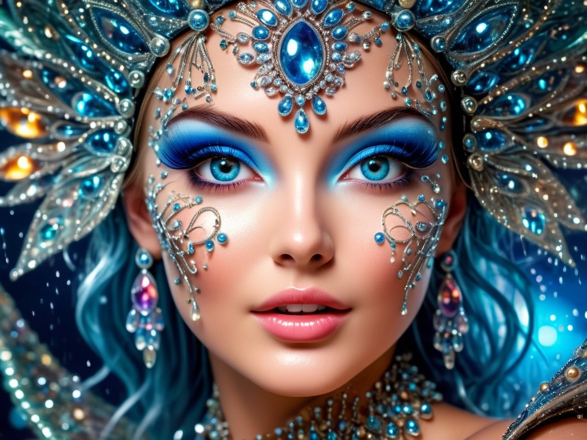 Close-Up of Woman with Intricate Face Decorations