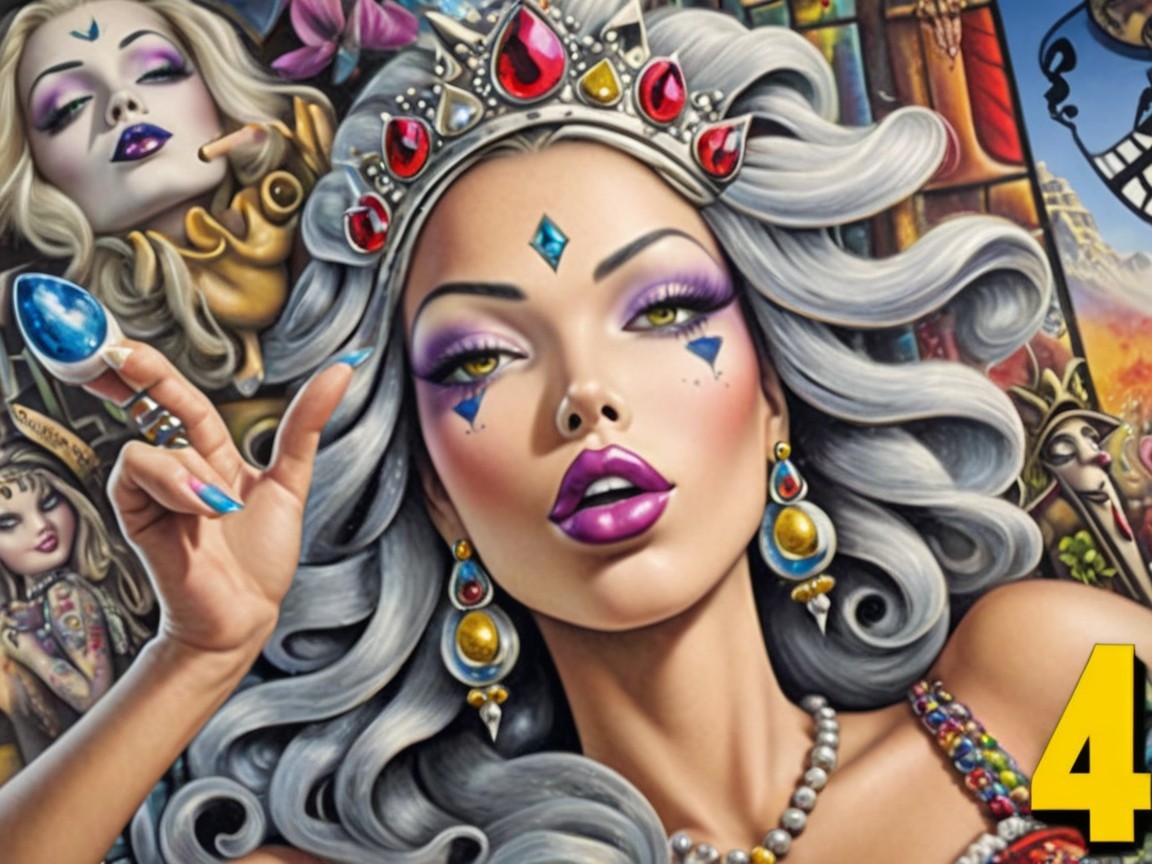 Glamorous Woman with Silver Hair and Jeweled Crown