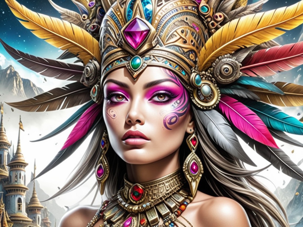 Fantasy Portrait of Woman with Jewelry and Headdress