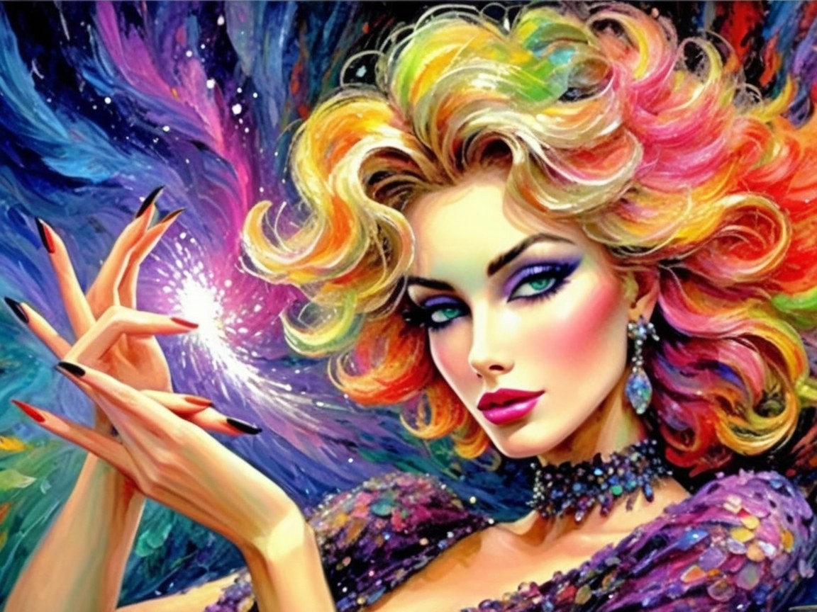 Vibrant Portrait of a Woman with Multi-Colored Hair